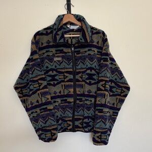 Vintage Columbia Multicolor Geometric Sherpa Fleece Jacket
